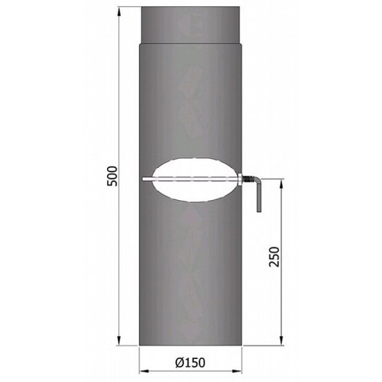 Sort skorstensrør med spjæld Ø150 mm, Længde 50cm